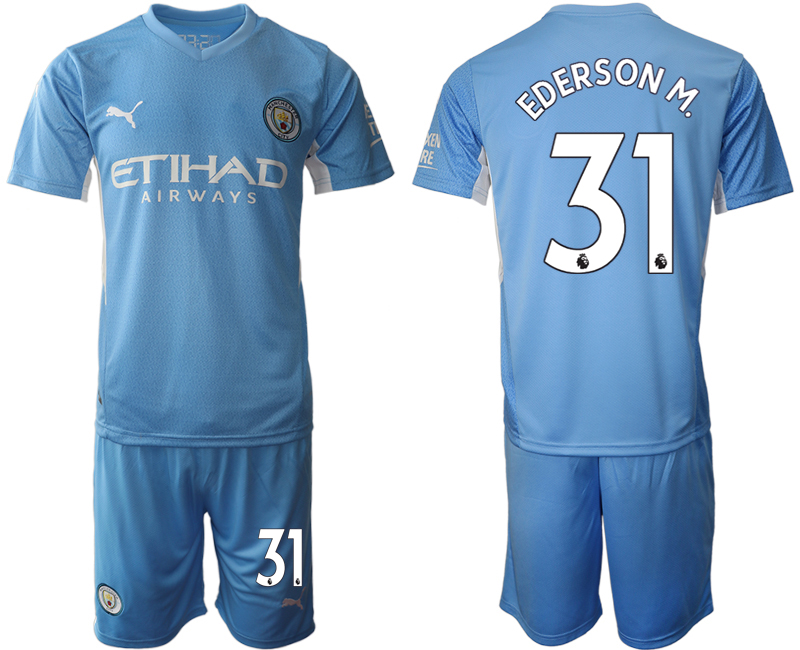 Men 2021-2022 Club Manchester City home Light blue #31 Soccer Jersey